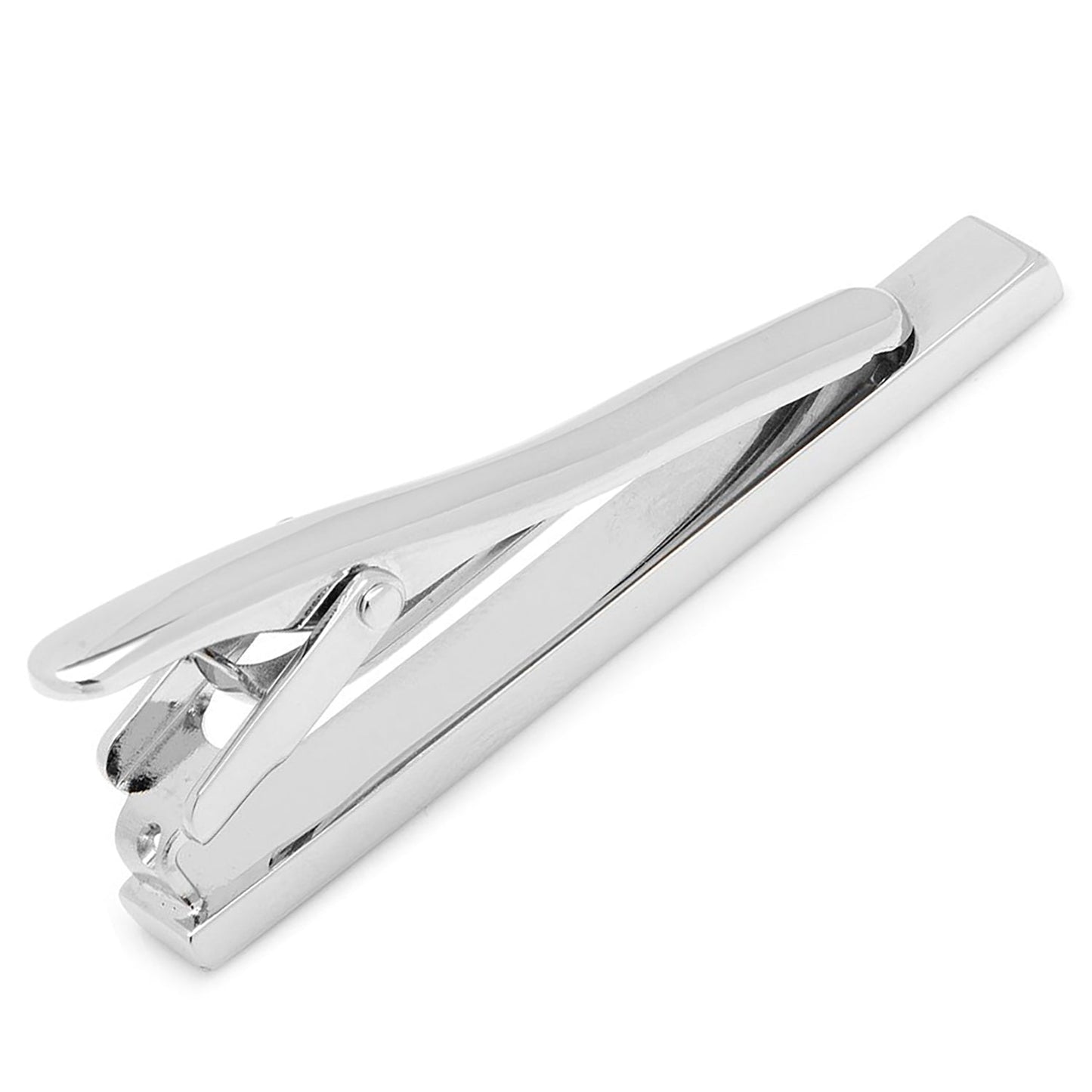 Silver tie clip on a white background