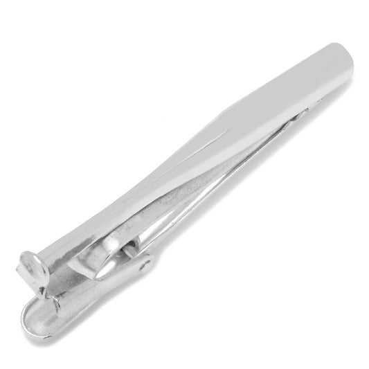 Silver tie clip on a white background