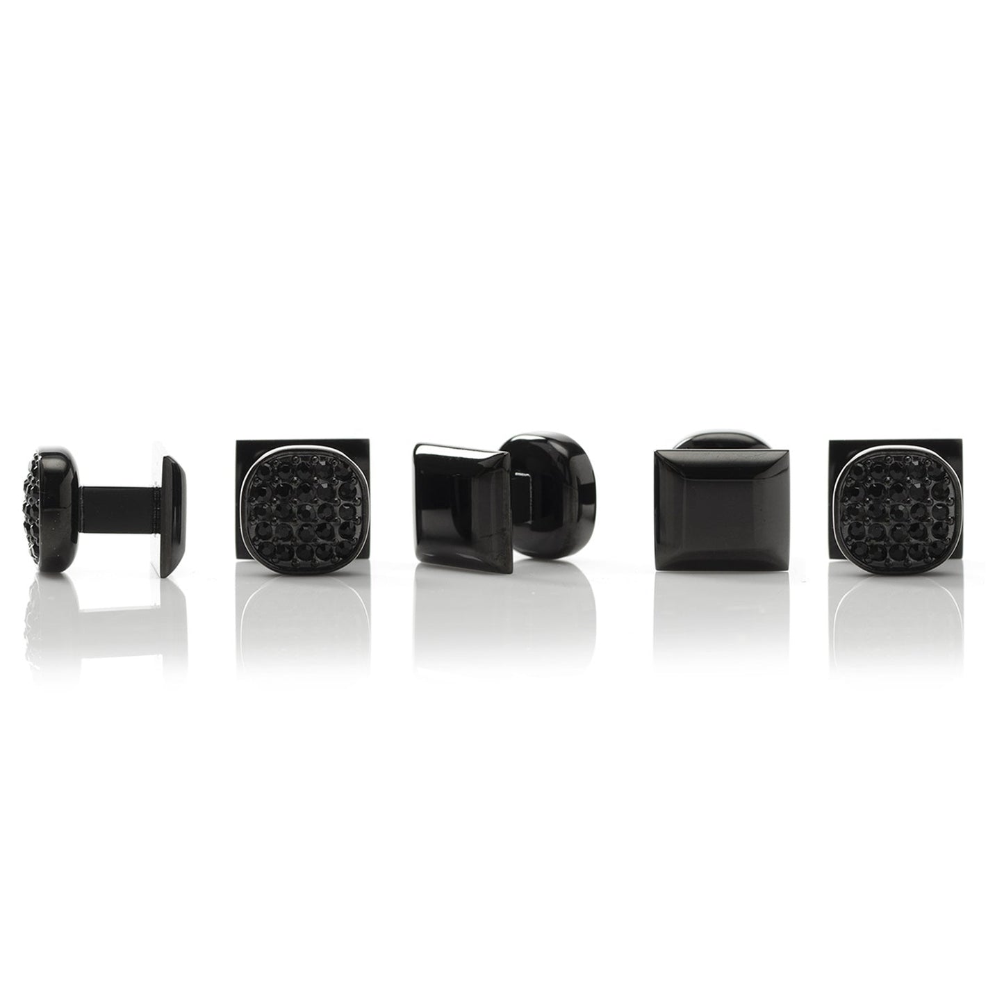 Black Stainless Steel Black Crystal Cufflink and 5-Stud Set