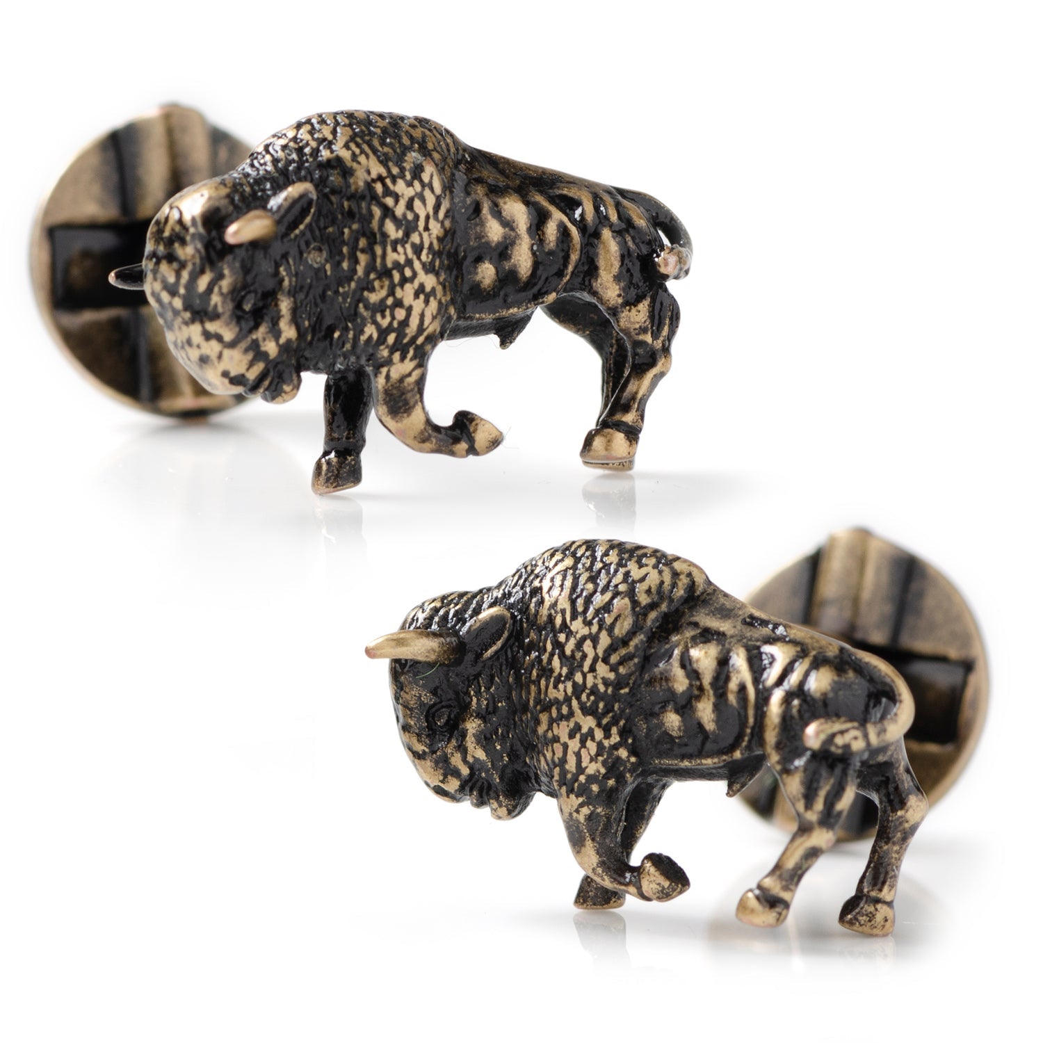 Bronze buffalo cufflinks on a white background