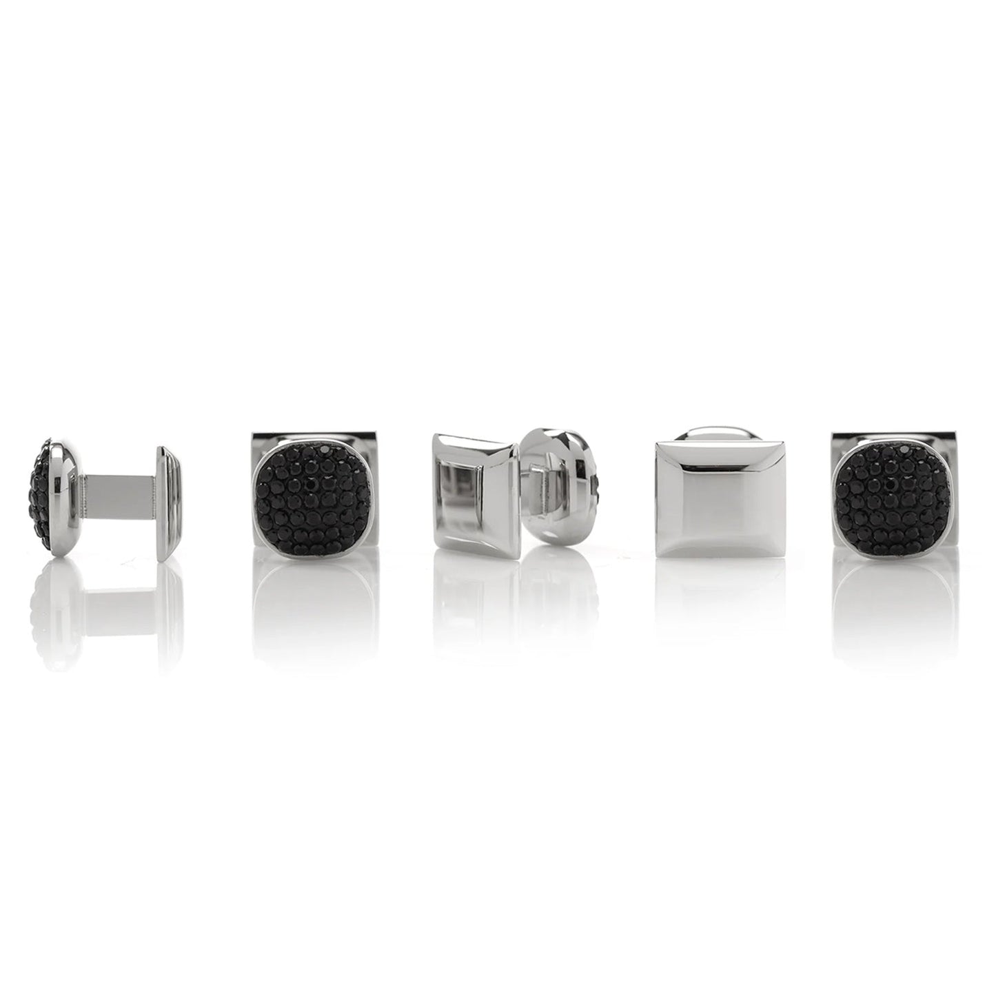 Stainless Steel Black Pave Crystal 5-Stud Set