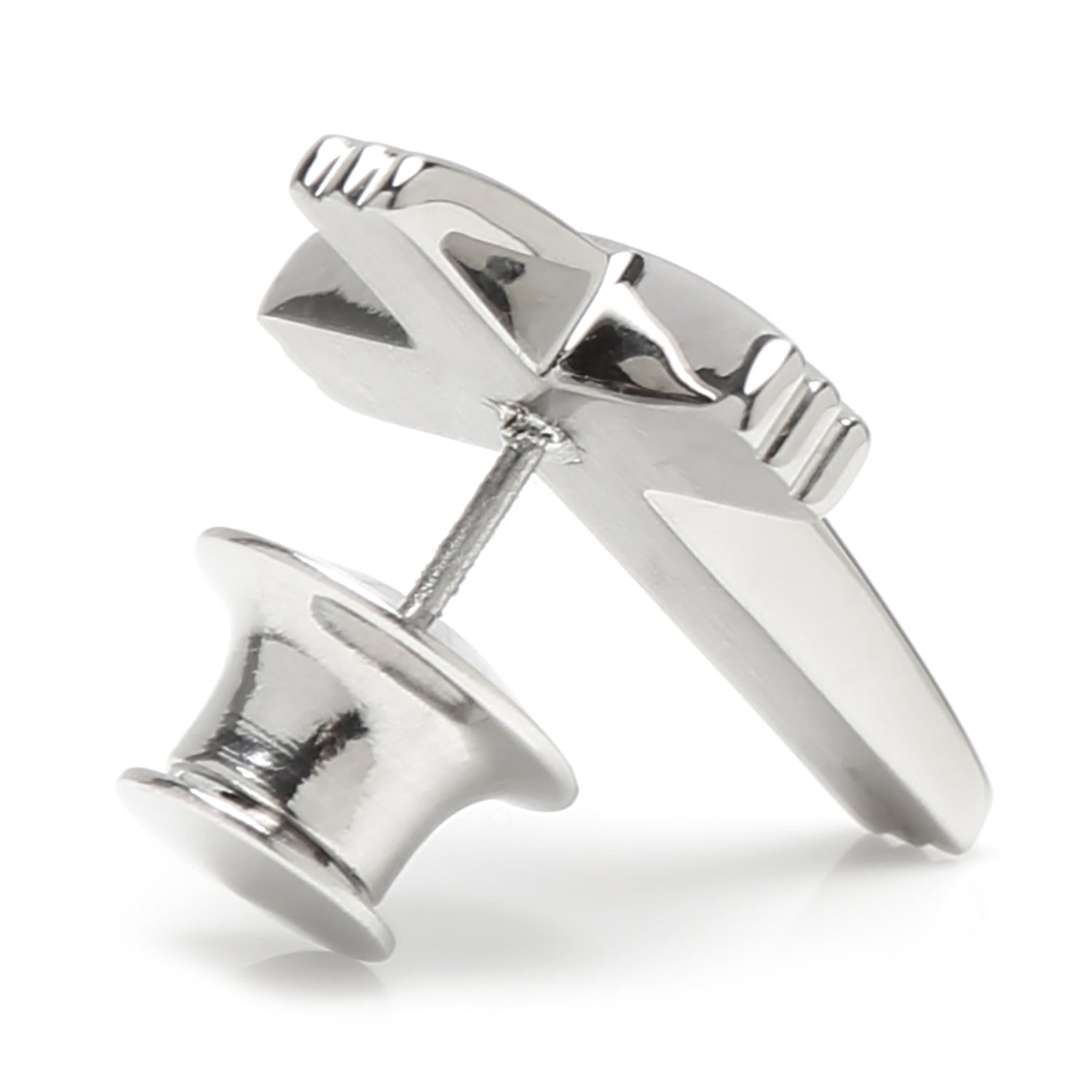 Silver spike earrings on a white background
