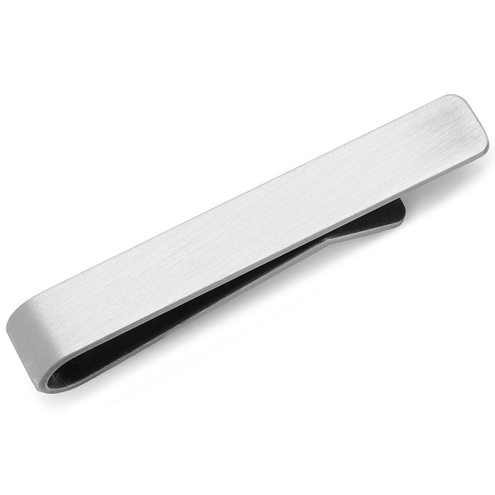 Silver tie clip on a white background