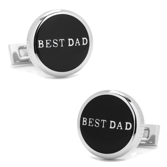 Cufflinks with 'BEST DAD' text on a black background