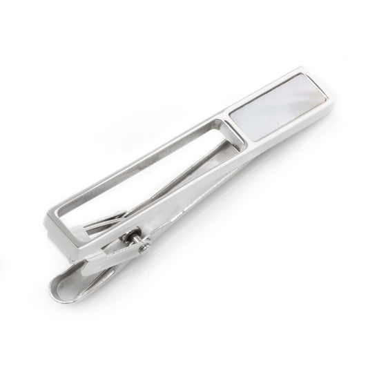 Silver tie clip on a white background