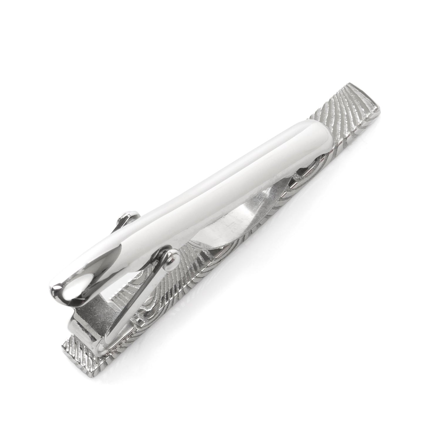 Silver tie clip on a white background