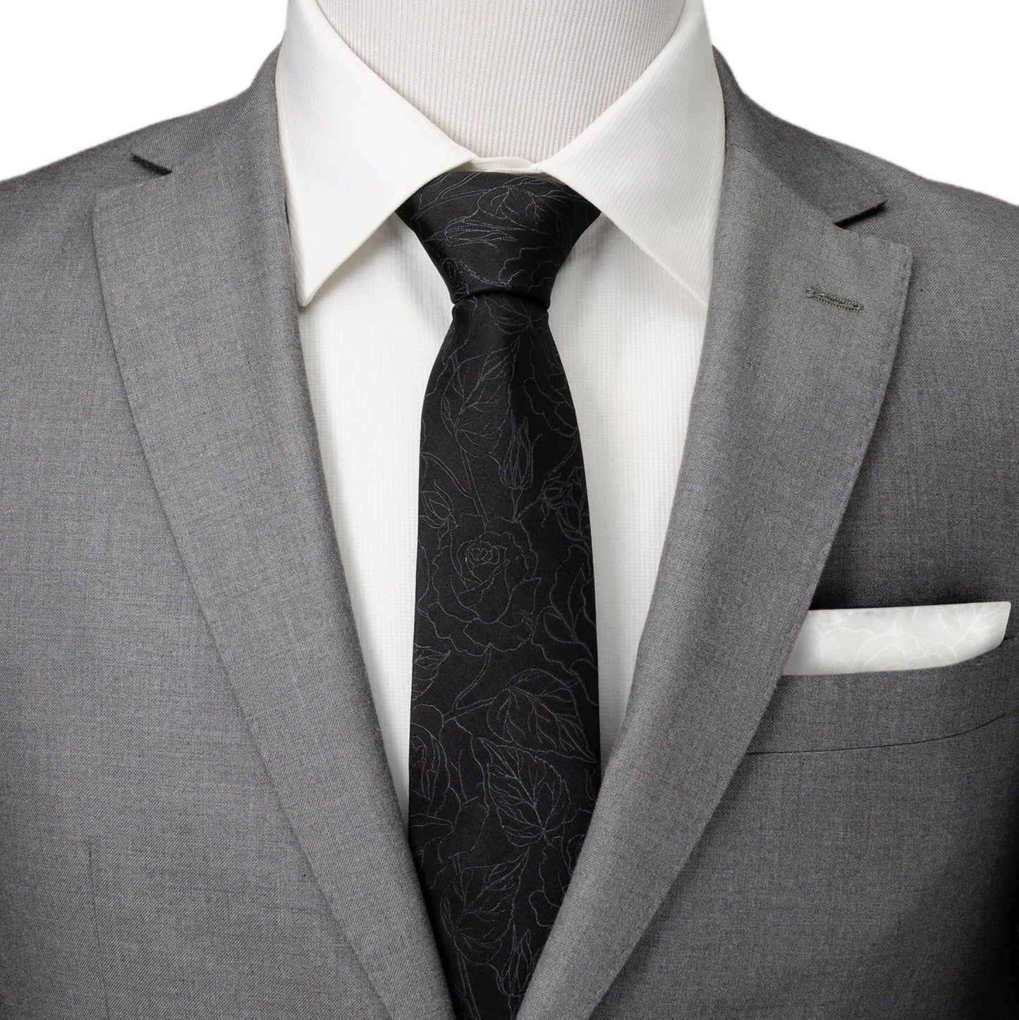 Black Floral Tie and Pocket Square Gift Set