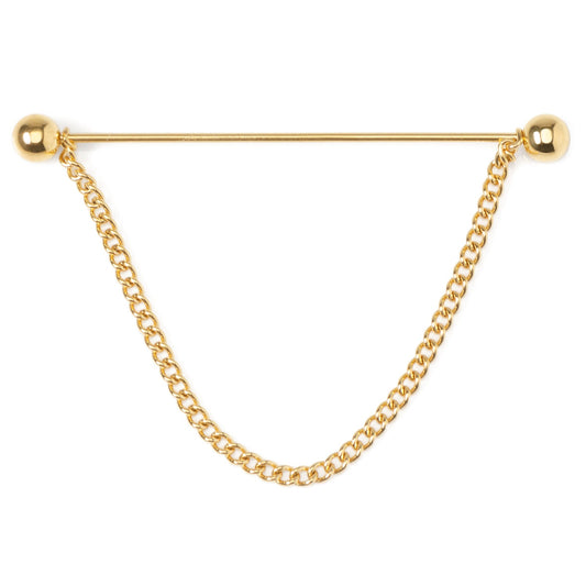 Gold chain earring on a white background