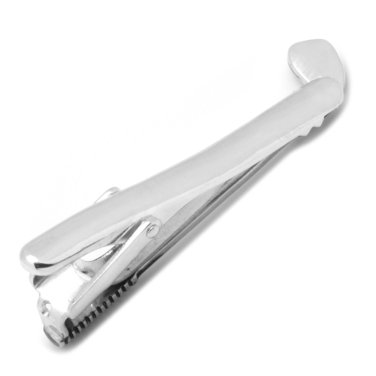 Silver tie clip on a white background