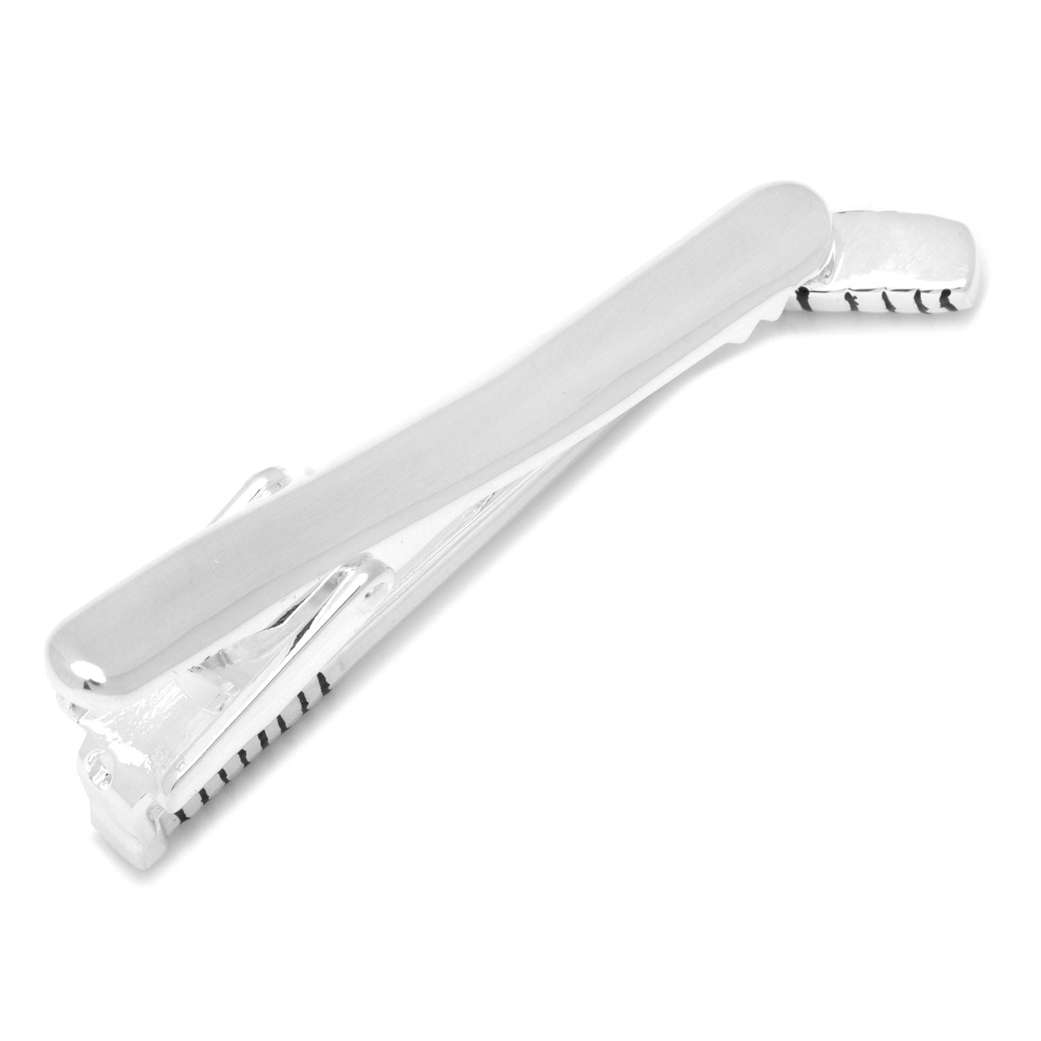 Silver tie clip on a white background