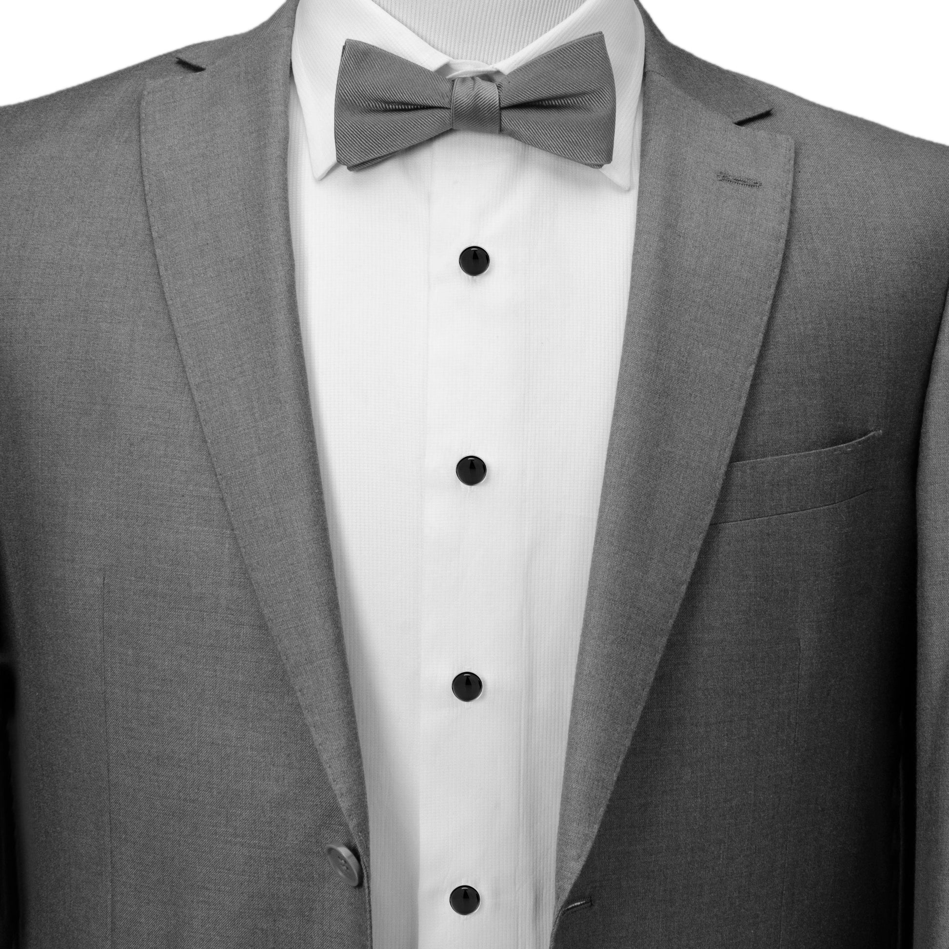 Gray tuxedo with a bow tie on a white background