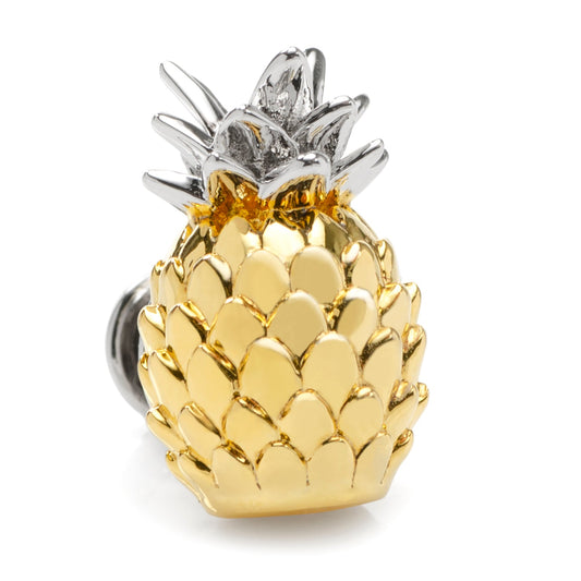 Gold pineapple-shaped earring with silver top on a white background