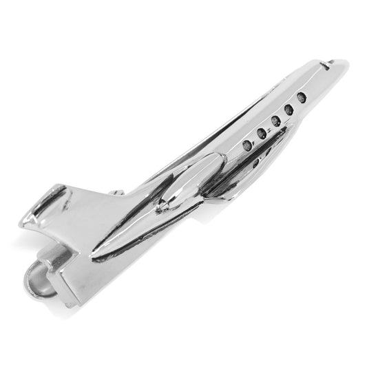 Chrome tie clip on a white background