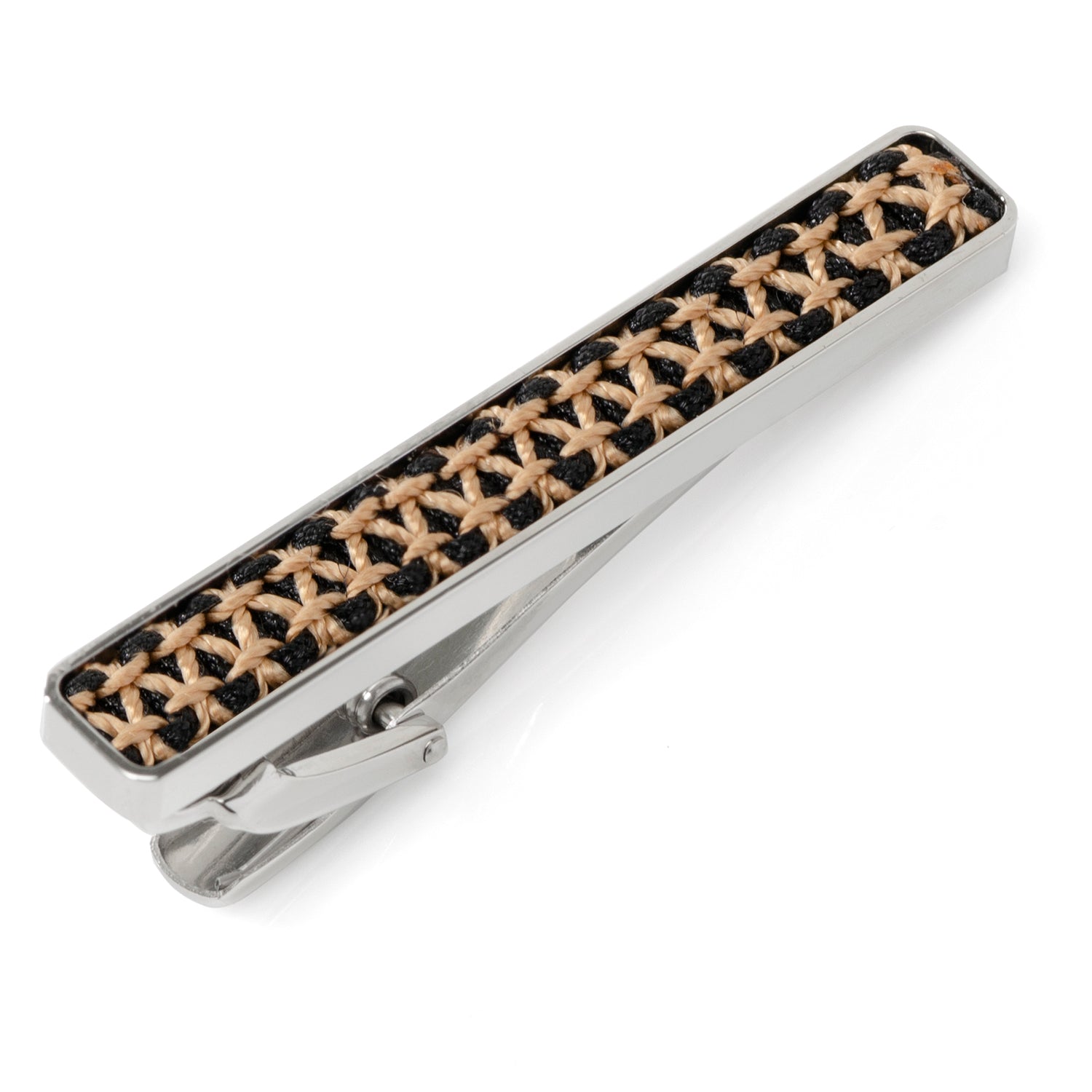 Tie clip with woven pattern on a white background