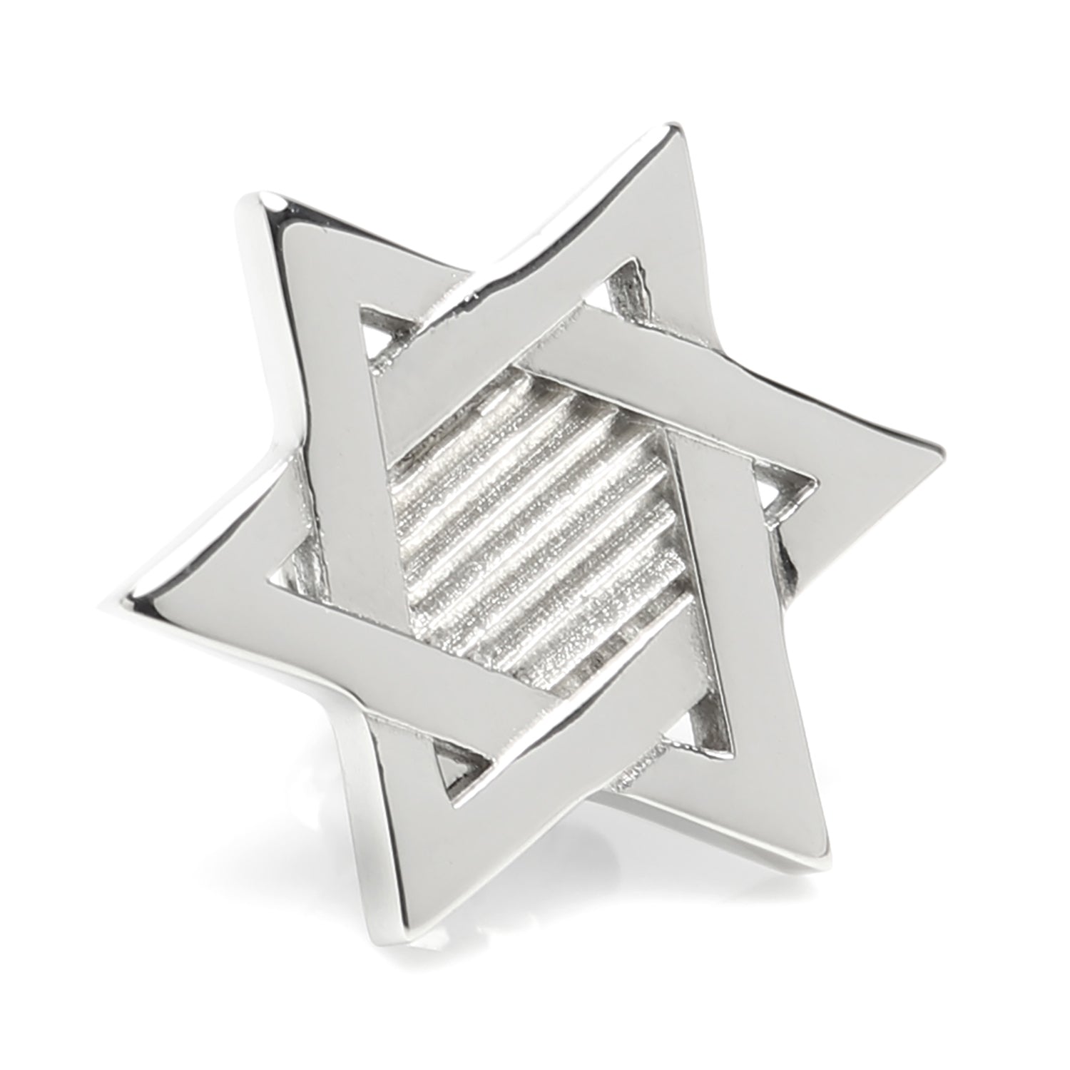 Silver star-shaped object on a white background