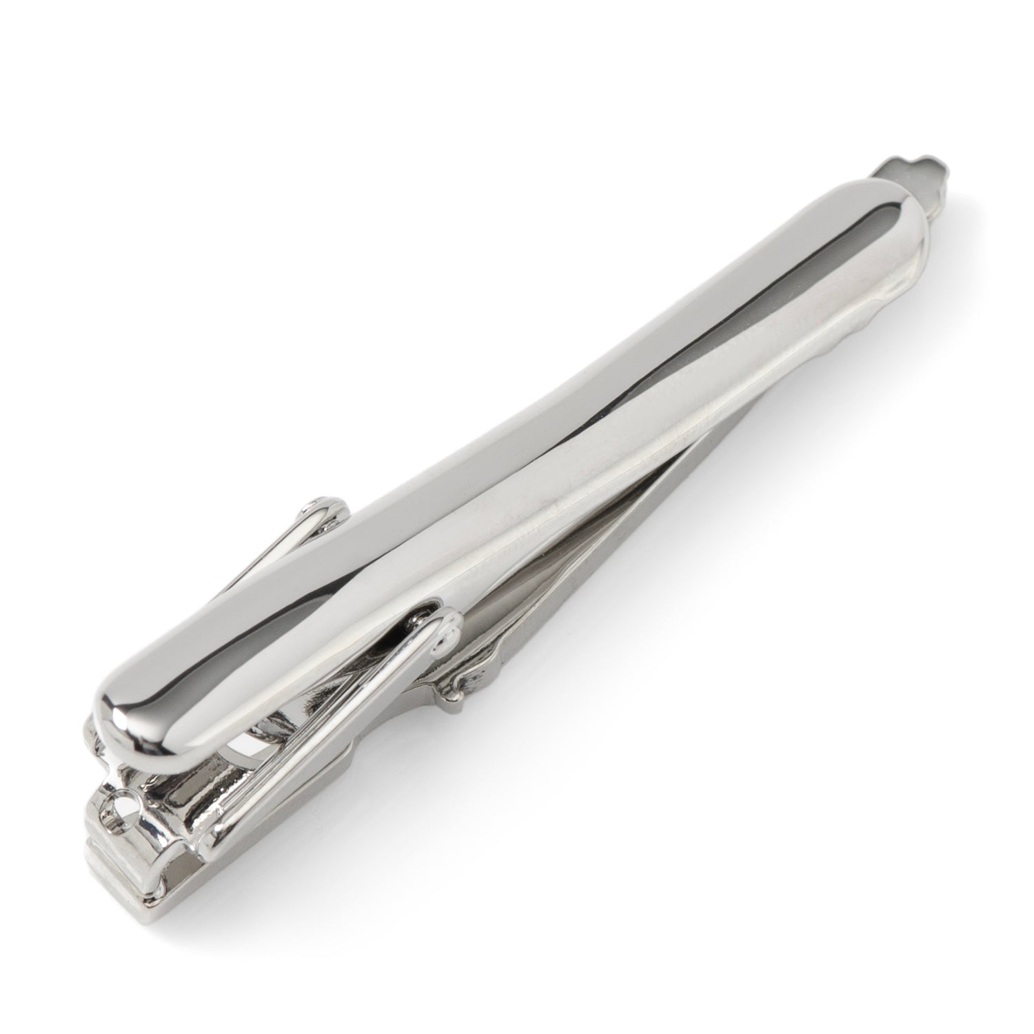 Silver tie clip on a white background