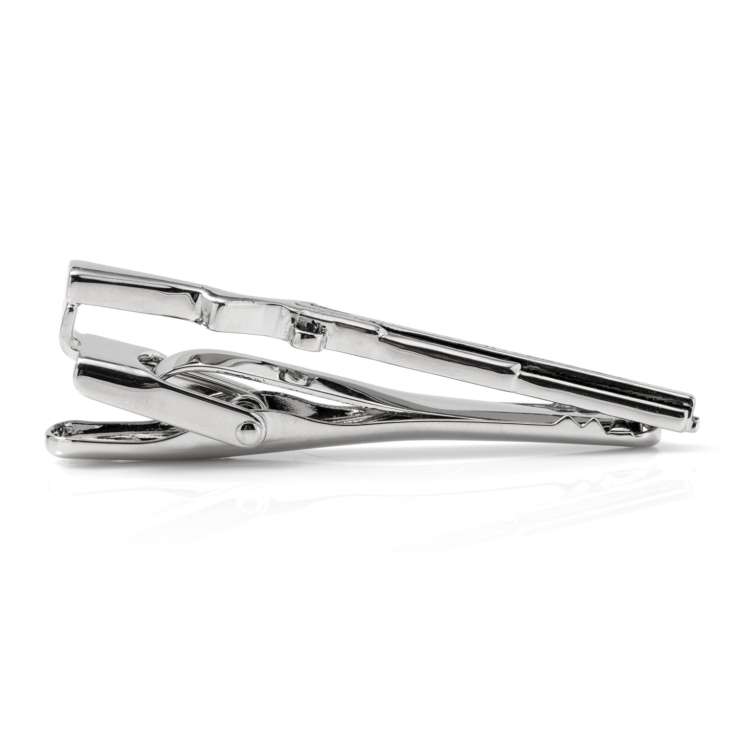 Silver tie clip on a white background