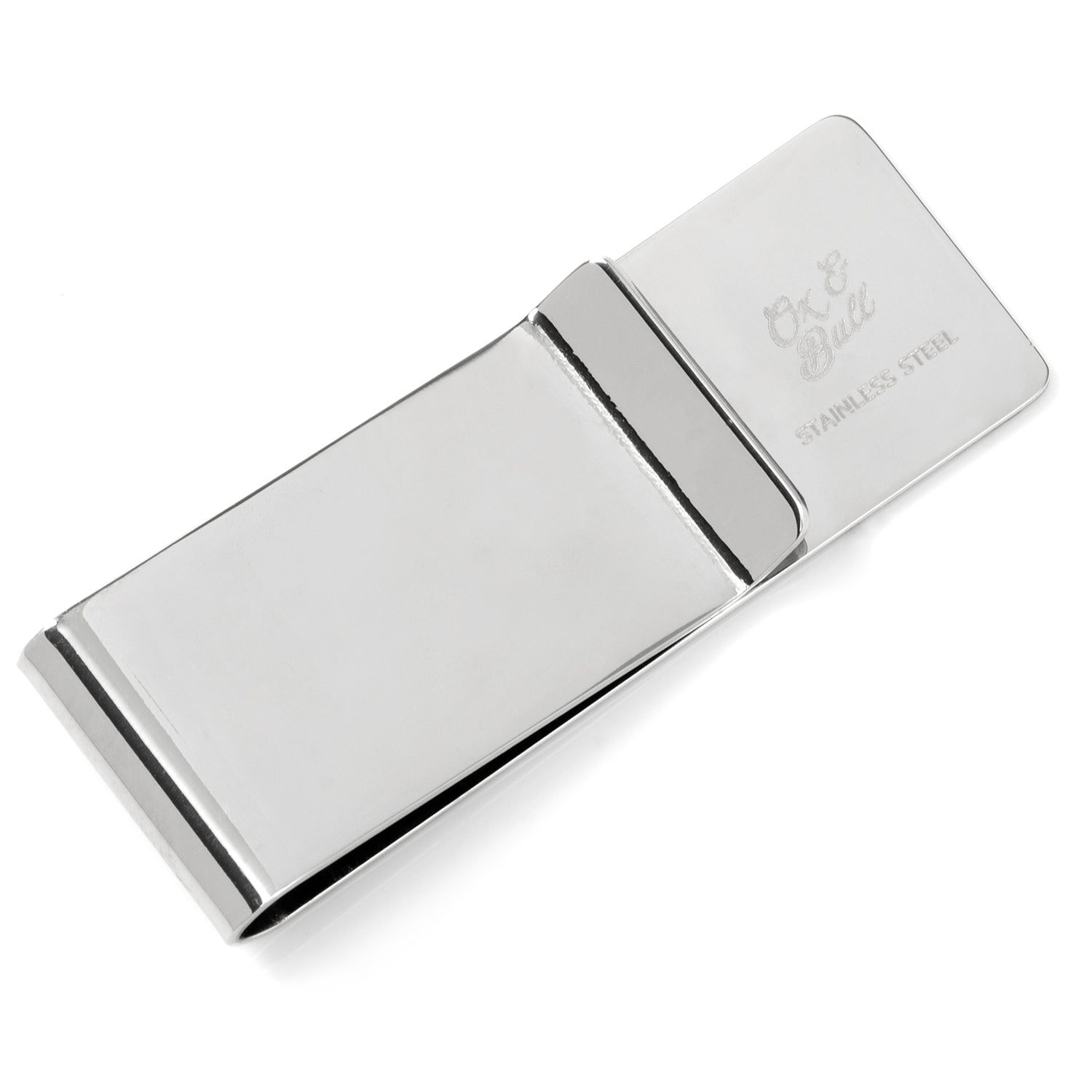 Silver money clip on a white background