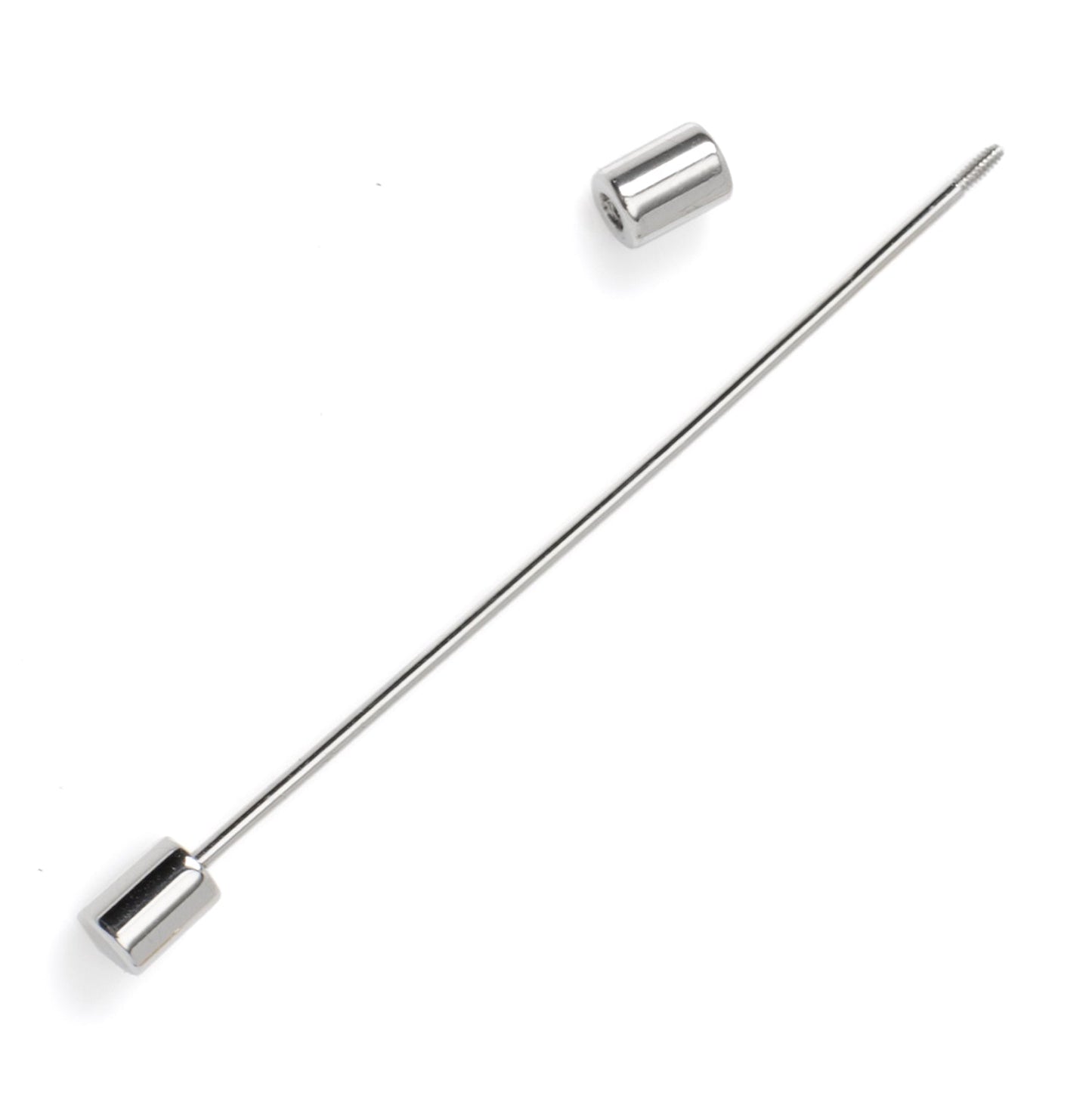 Silver needle with cylindrical ends on a white background