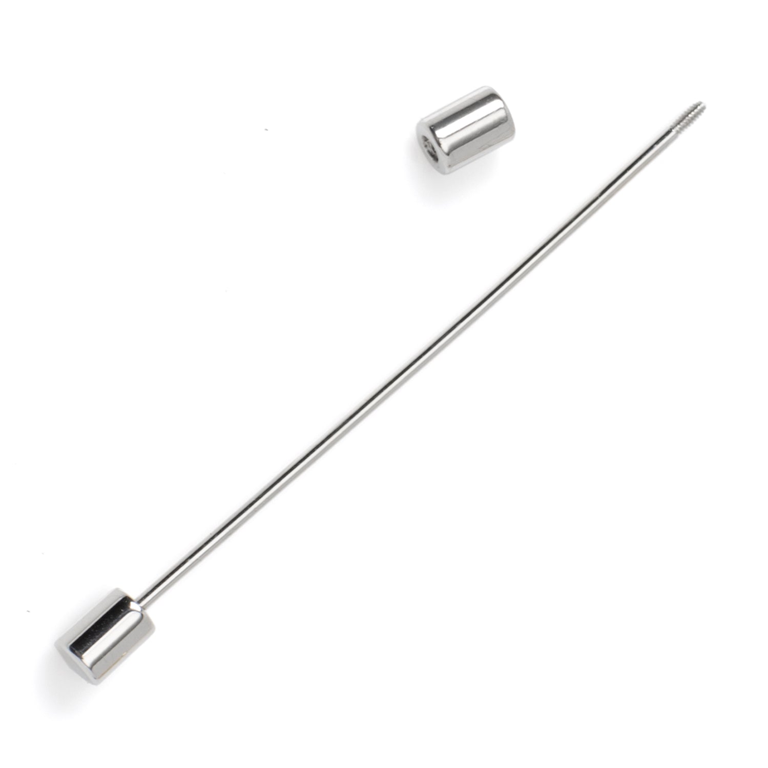 Silver needle with cylindrical ends on a white background