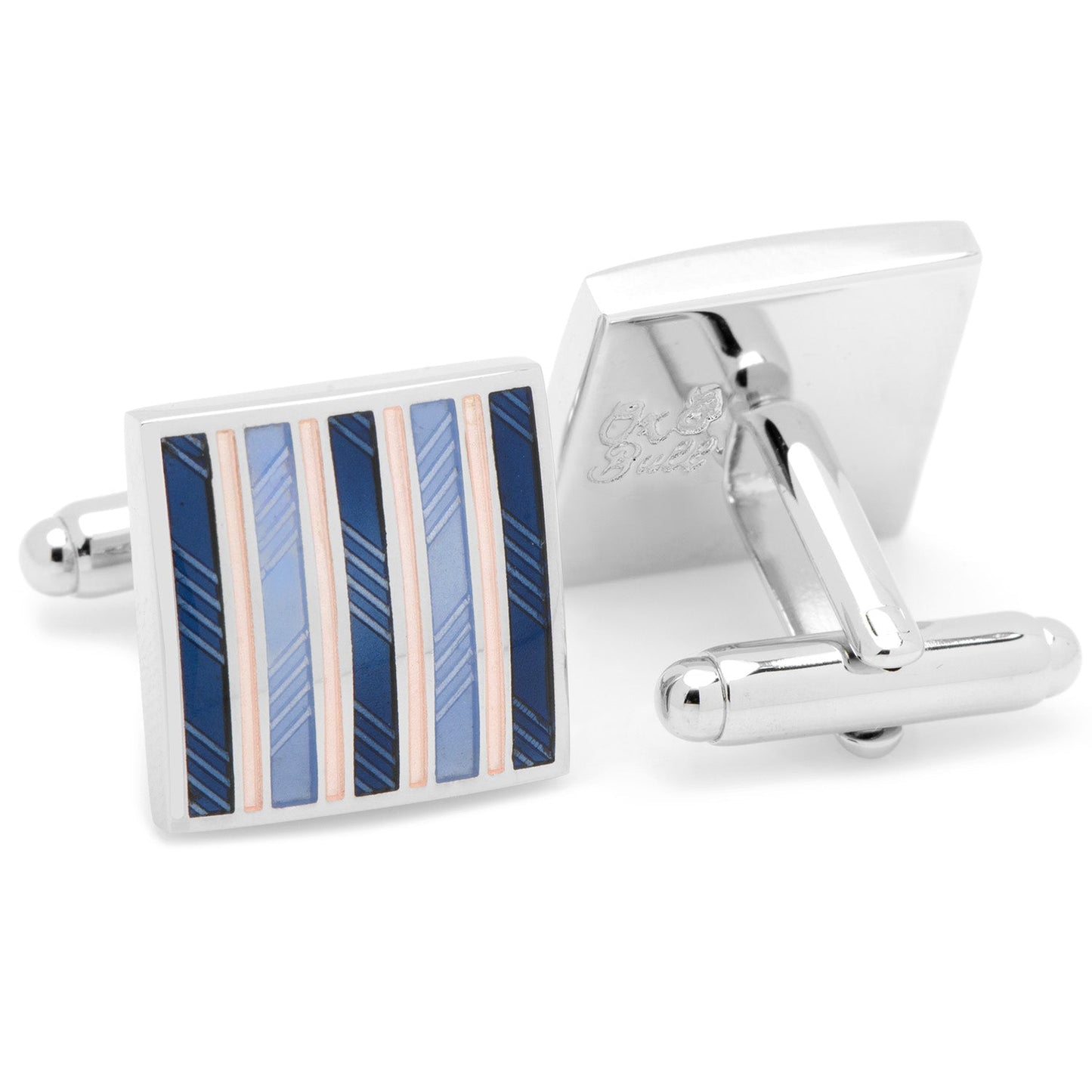 Cufflinks with a striped design on a white background