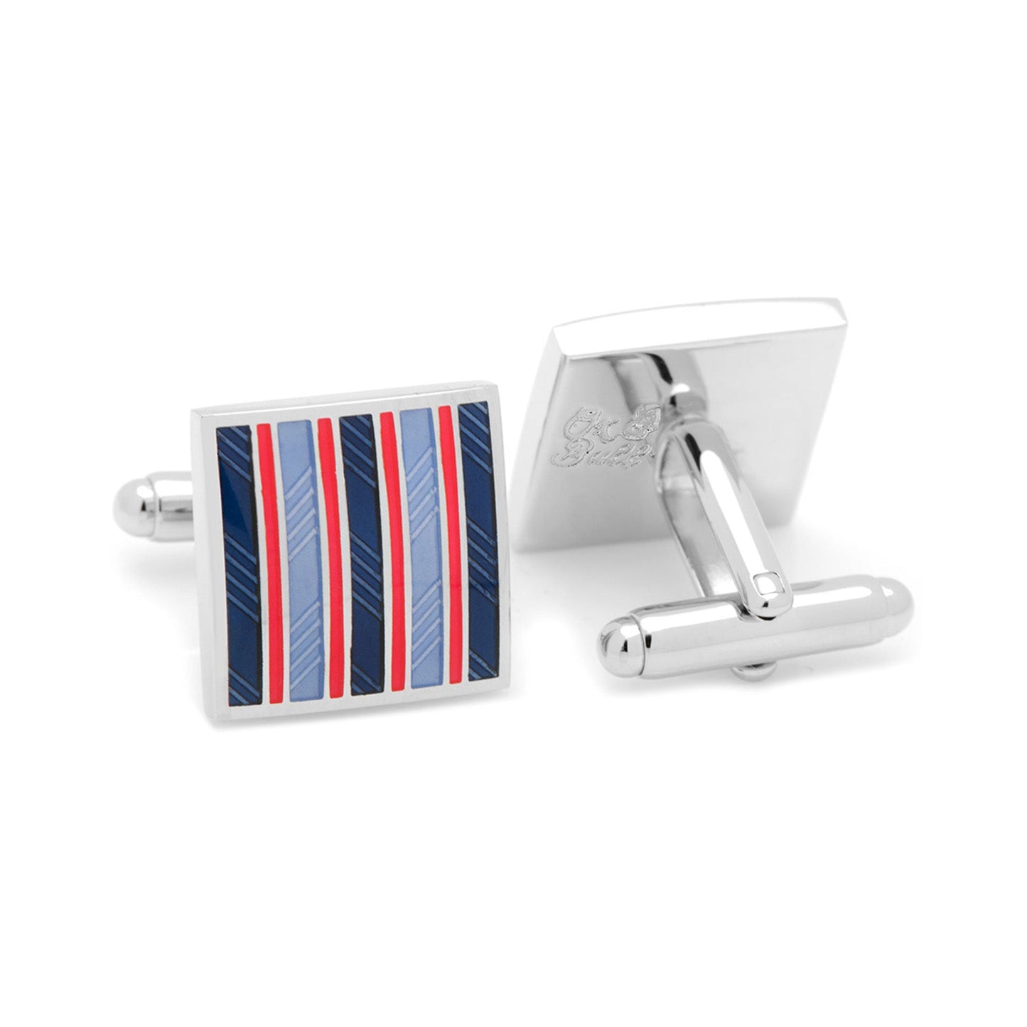 Cufflinks with a striped design on a white background