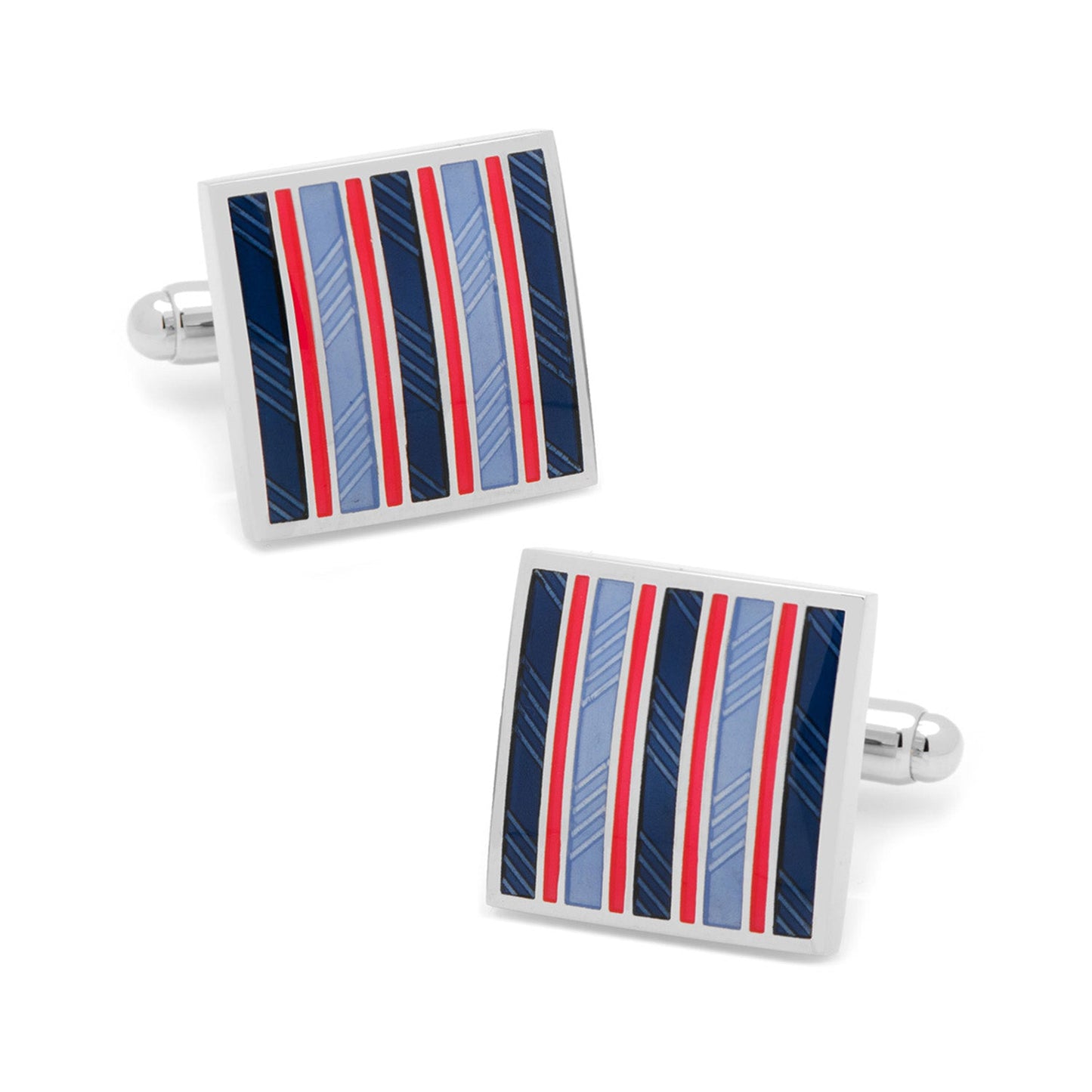 Pair of square cufflinks with striped pattern on a white background
