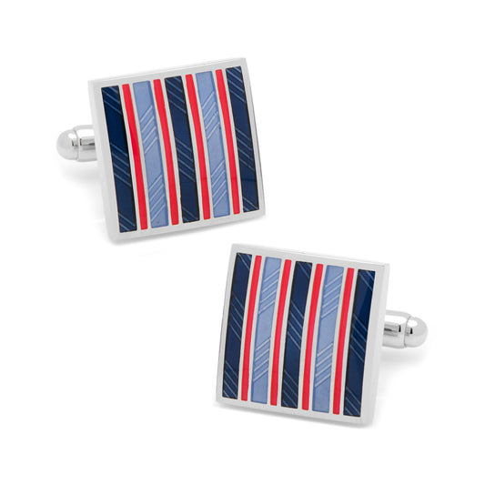 Pair of square cufflinks with striped pattern on a white background