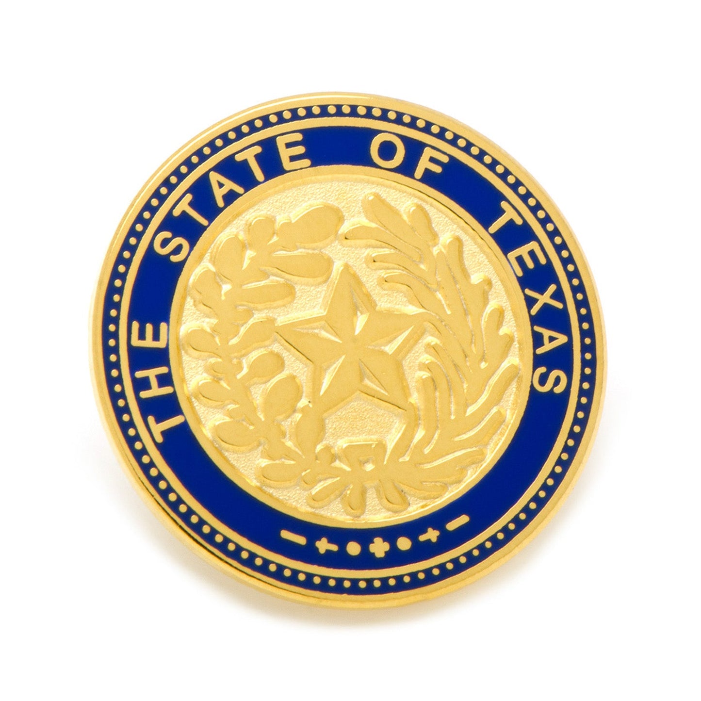 Seal of the State of Texas with gold and blue colors on a white background