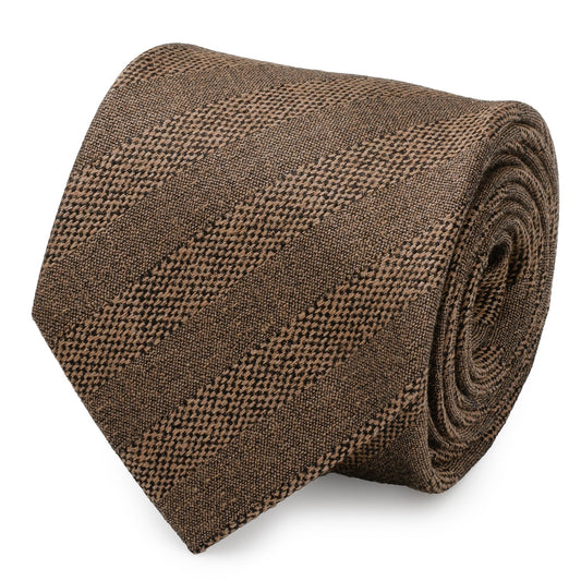 Tan tweed striped linen tie – elegant tan men’s necktie for formal or casual wear