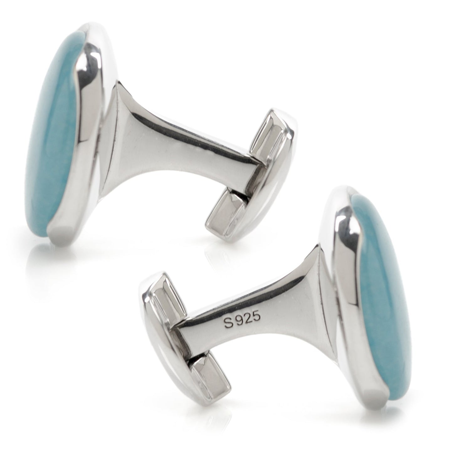Sterling Silver Classic Formal Aquamarine Jade Cufflinks
