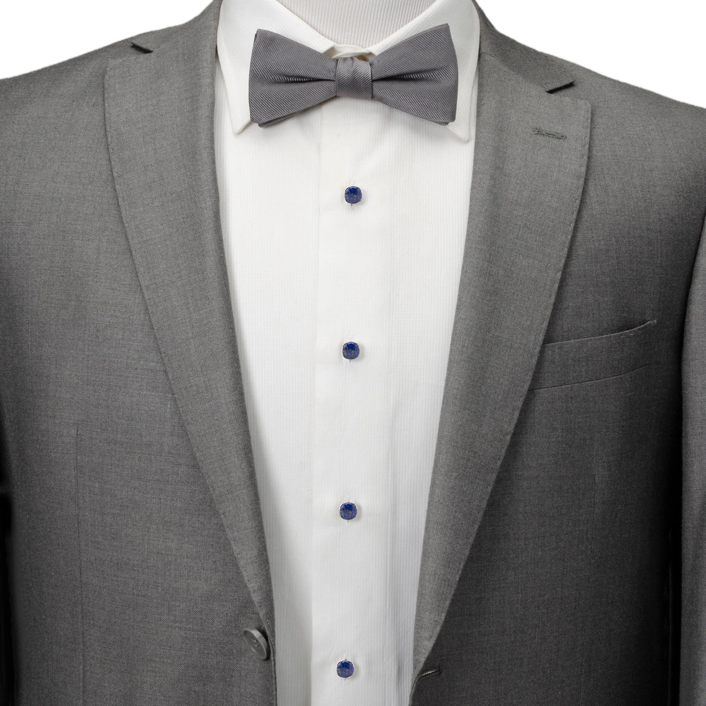 Gray tuxedo with a bow tie on a white background