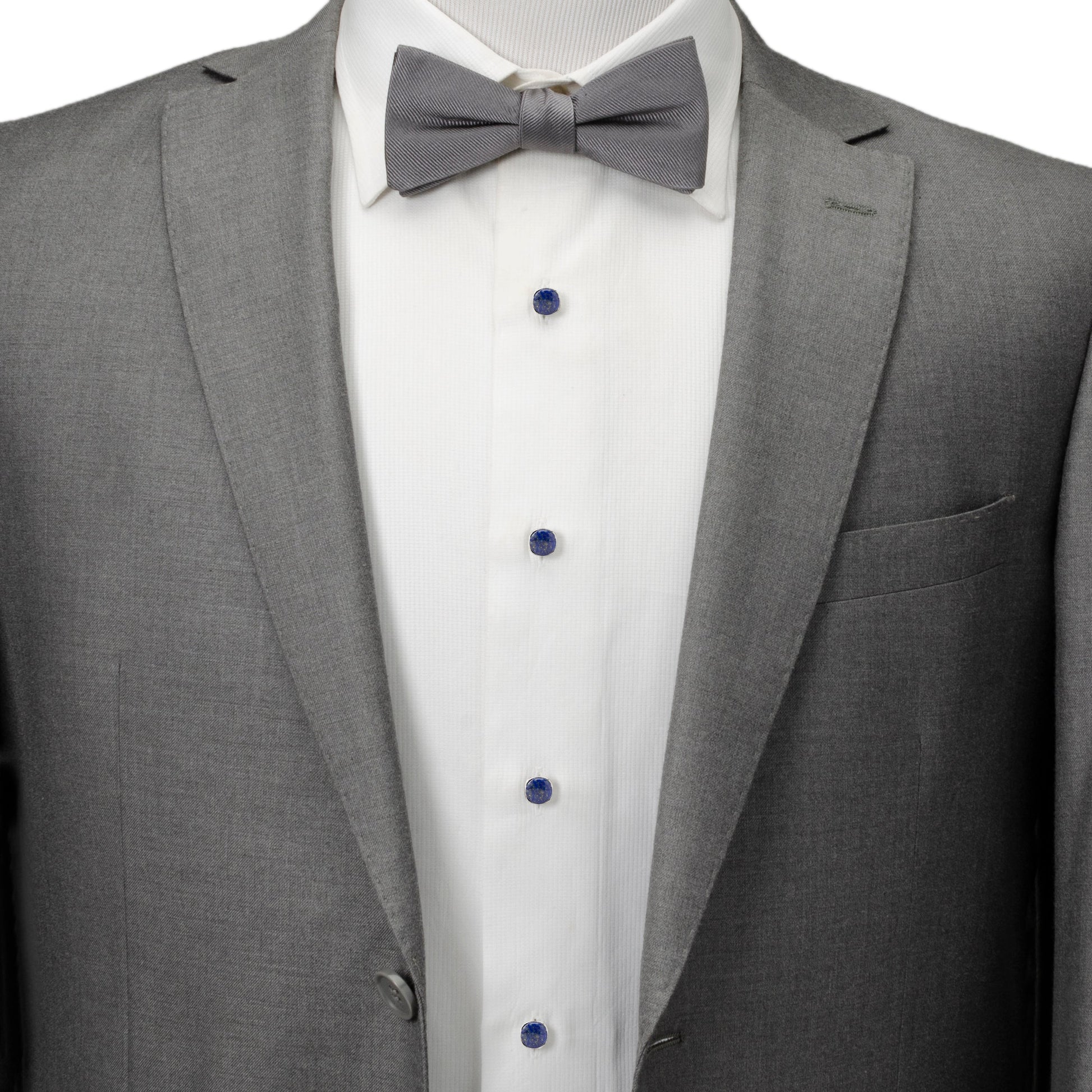 Gray tuxedo with a bow tie on a white background