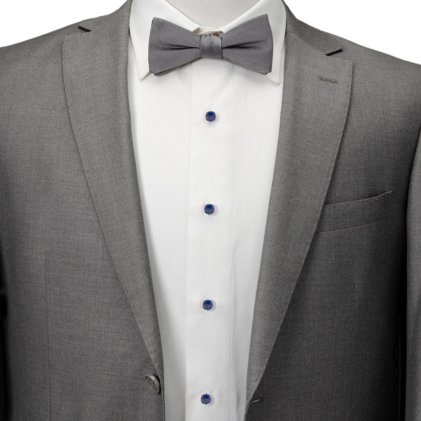 Gray tuxedo with a bow tie on a white background