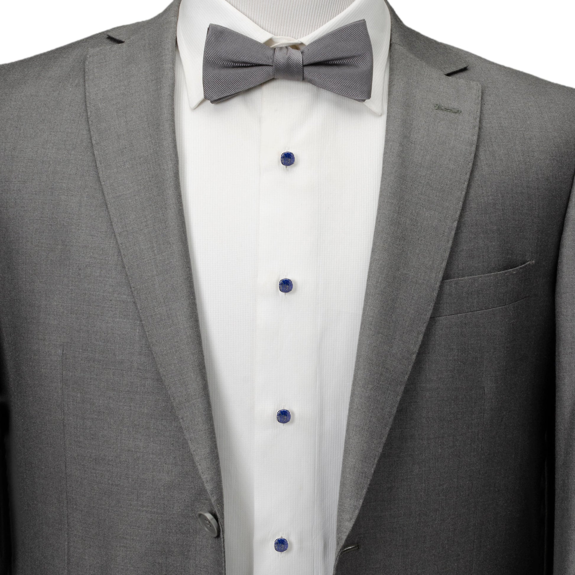Gray tuxedo with a bow tie on a white background