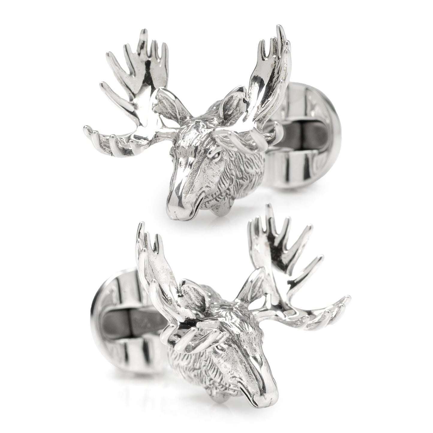 Silver Moose head cutlery holders on a white background