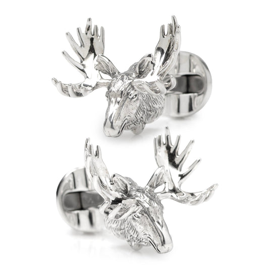 Silver Moose head cutlery holders on a white background