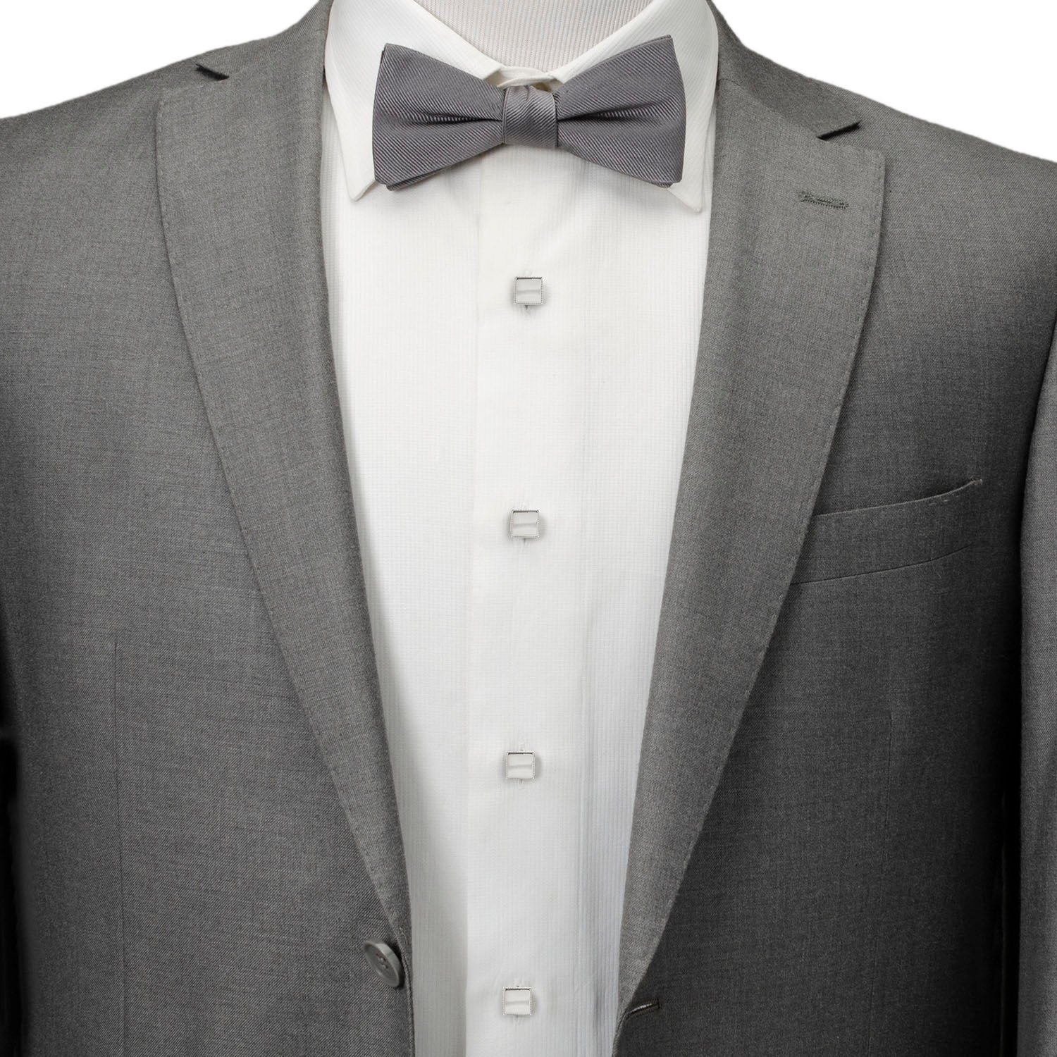 Gray tuxedo with a bow tie on a white background