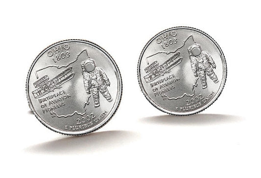 Ohio State Quarter Coin Cufflinks Uncirculated U.S. Quarter 2002 Cuff Links Enamel Backing Cufflinks