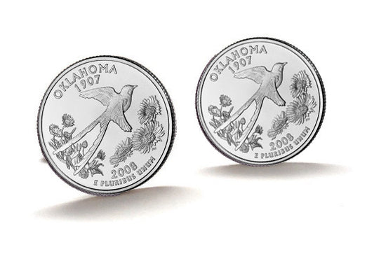 Oklahoma State Quarter Coin Cufflinks Uncirculated U.S. Quarter 2008 Cuff Links Enamel Backing Cufflinks