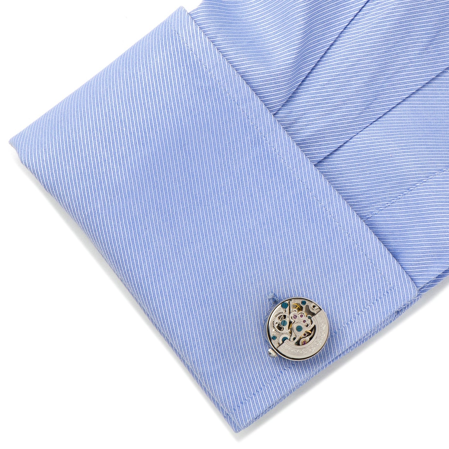 Silver Stainless Steel Kinetic Watch Movement Cufflinks