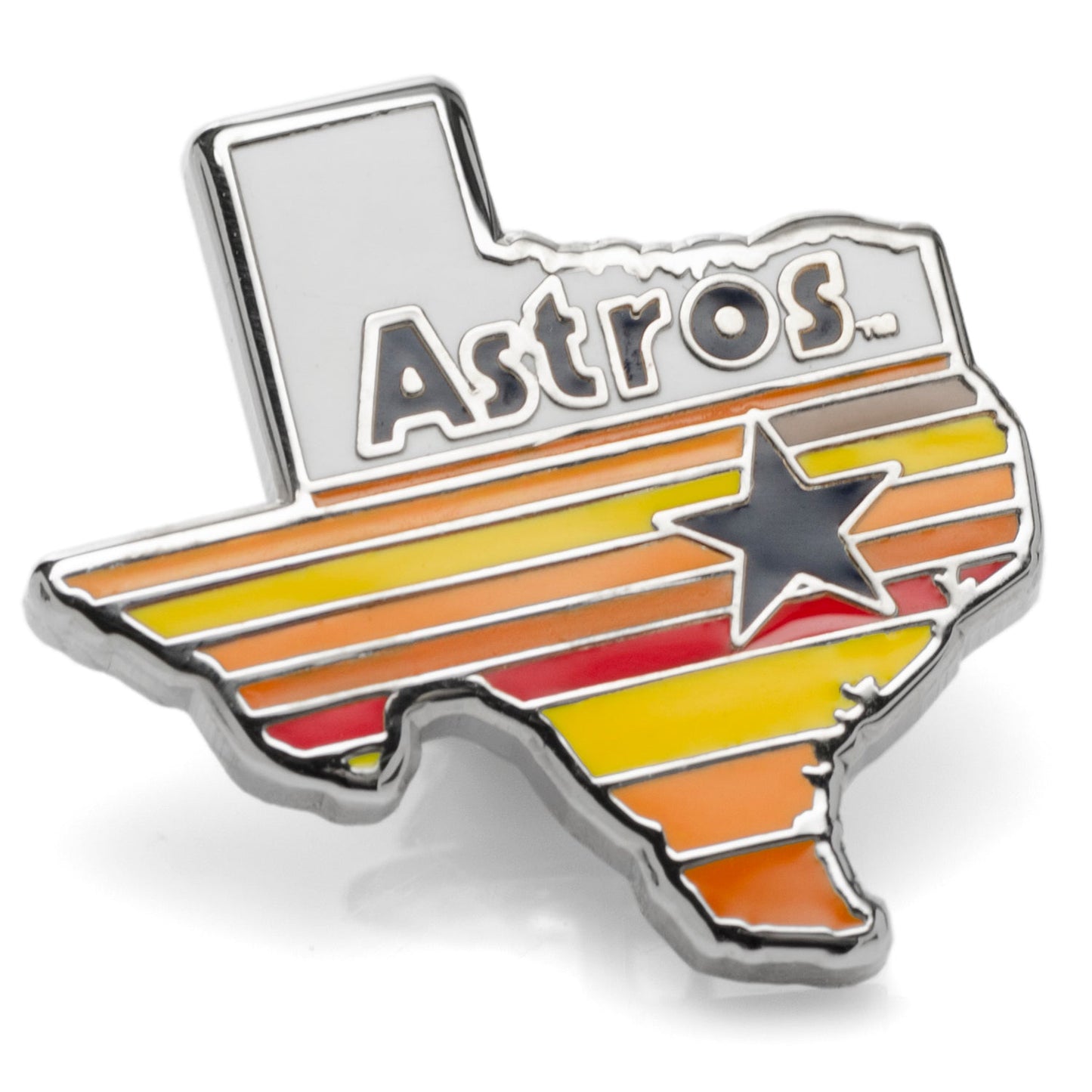 Pin with Texas shape and 'Astros' text on a white background
