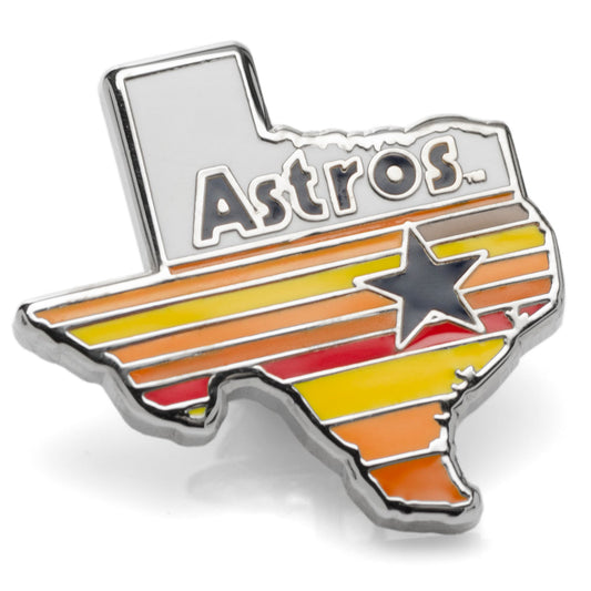 Pin with Texas shape and 'Astros' text on a white background