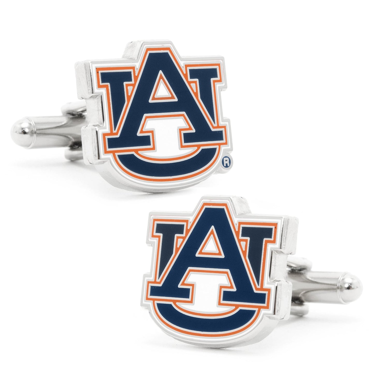Cufflinks with Auburn University logo on a white background