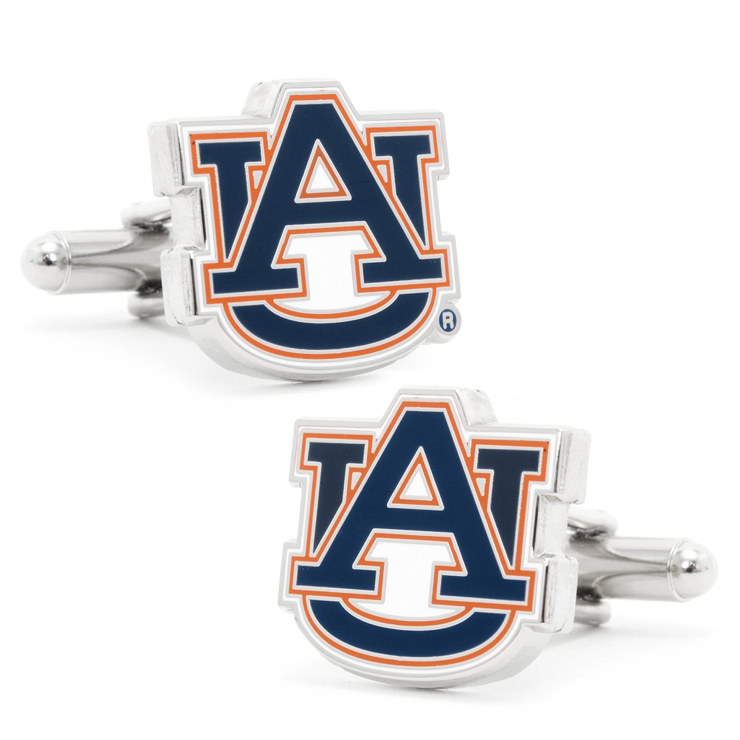 Cufflinks with Auburn University logo on a white background