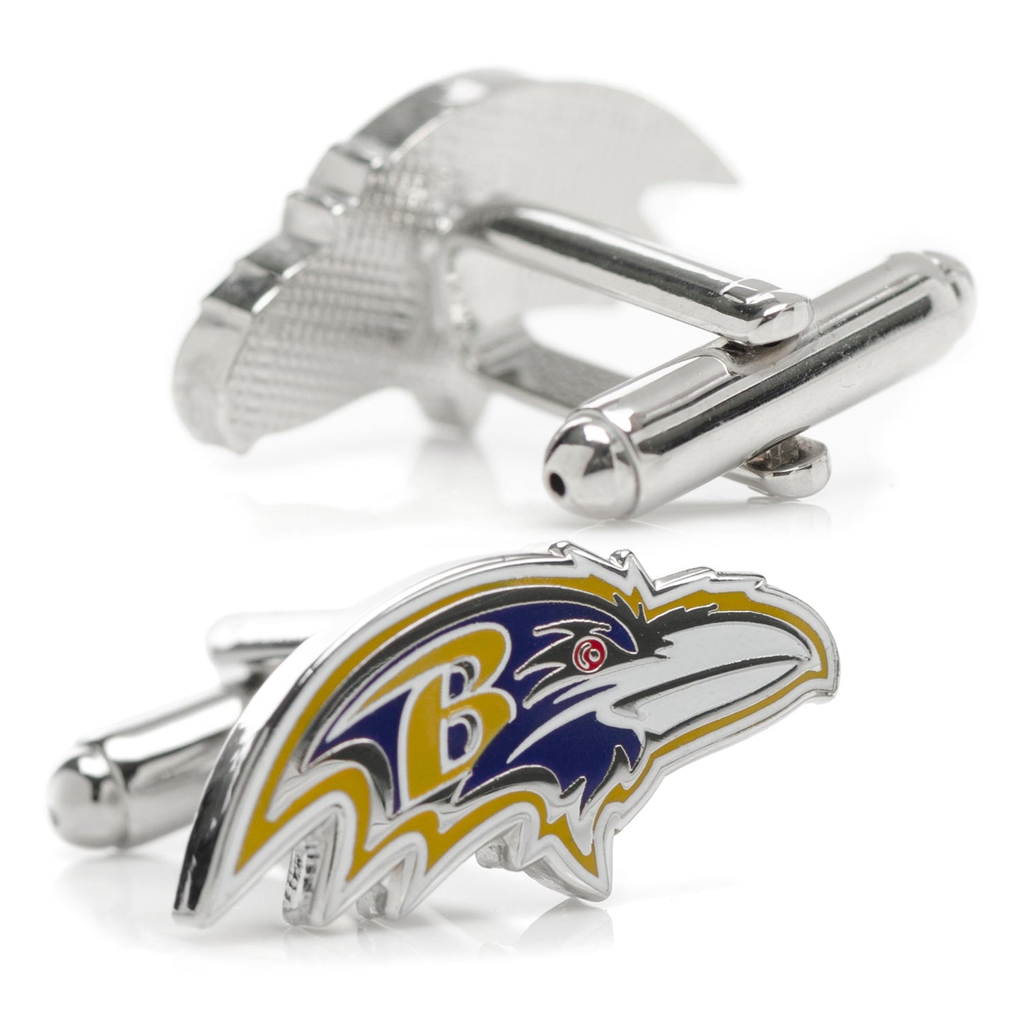 Baltimore Ravens logo cufflinks on a white background