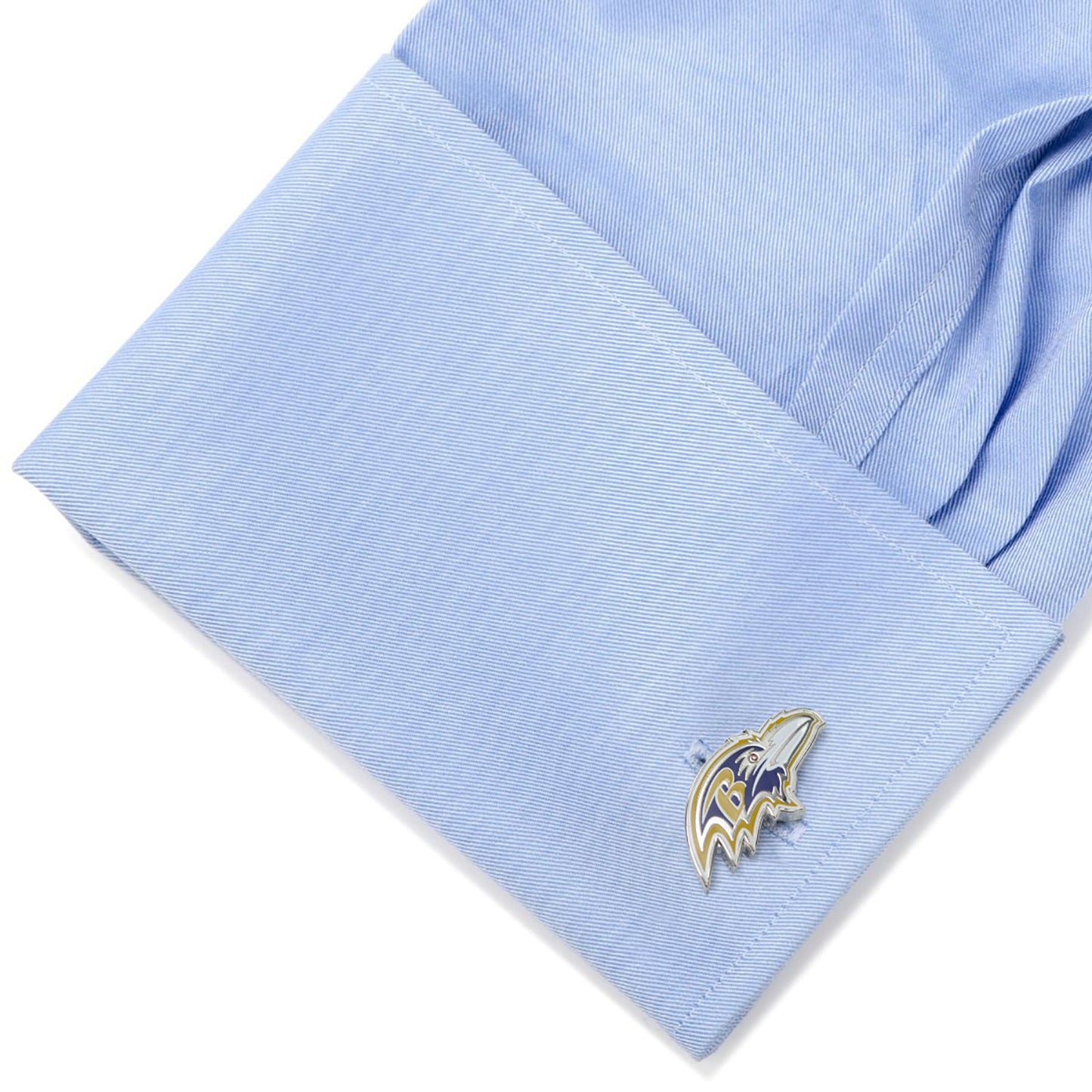 Light blue pocket square with a logo on a white background