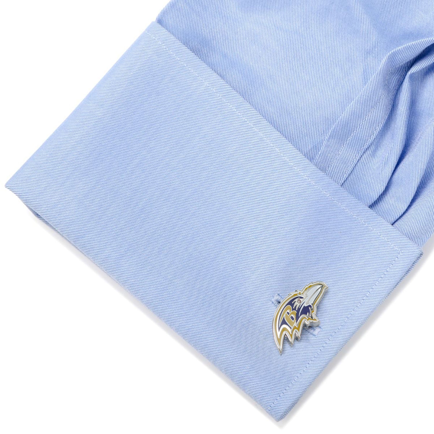 Light blue pocket square with a logo on a white background