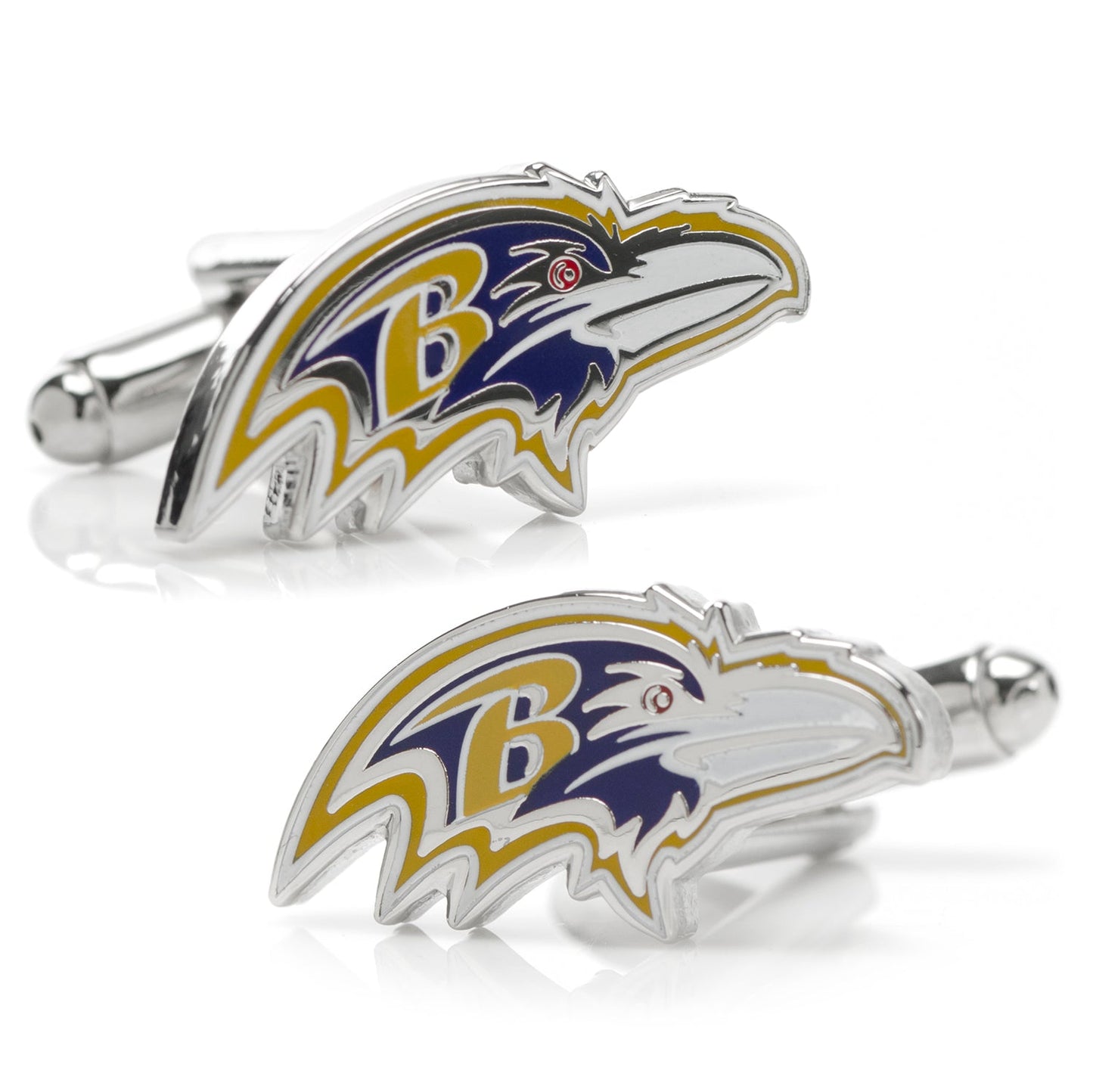Baltimore Ravens logo cufflinks on a white background