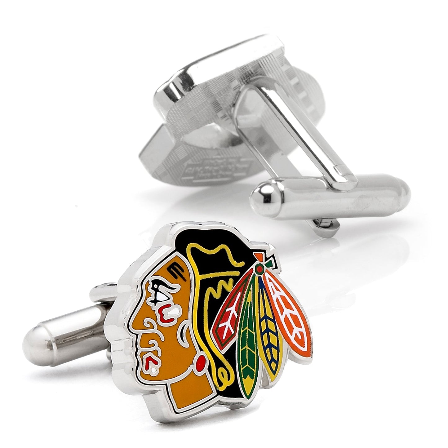Cufflinks with a sports team logo on a white background
